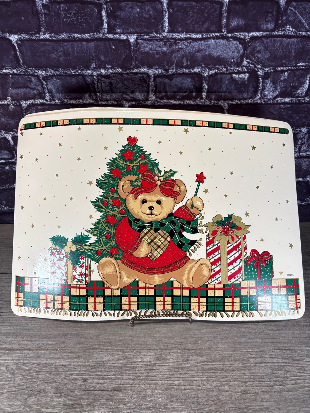 Vintage Vinyl Christmas Teddy Bear Placemats